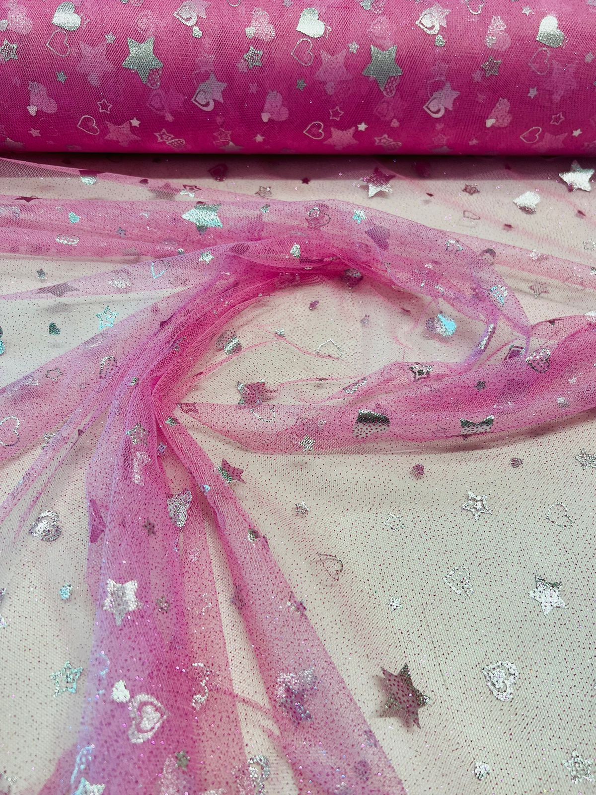 Tecido Tule Glitter estampado 1,5m largura Tule Cristal bordado