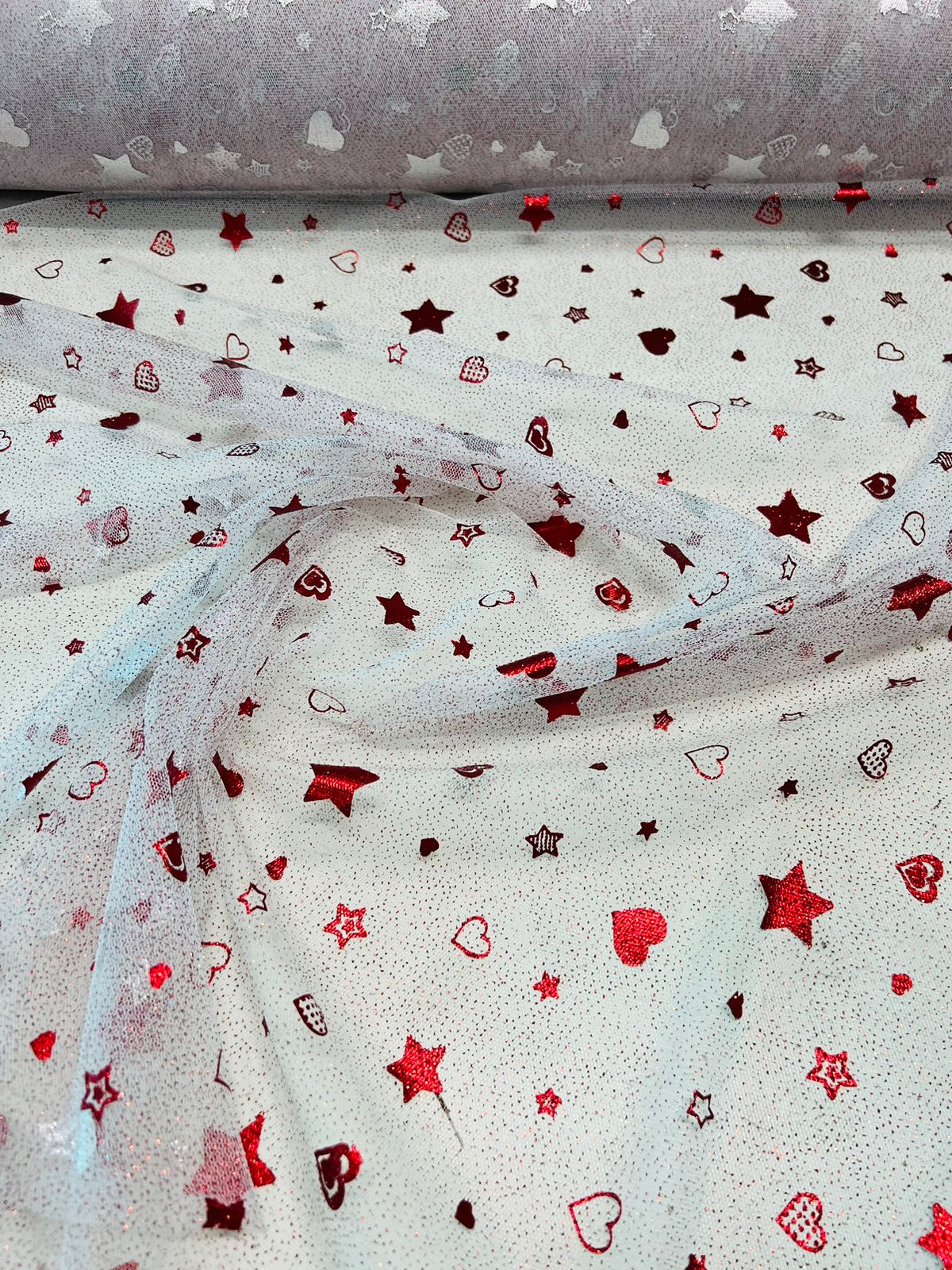 Tecido Tule Glitter estampado 1,5m largura Tule Cristal bordado