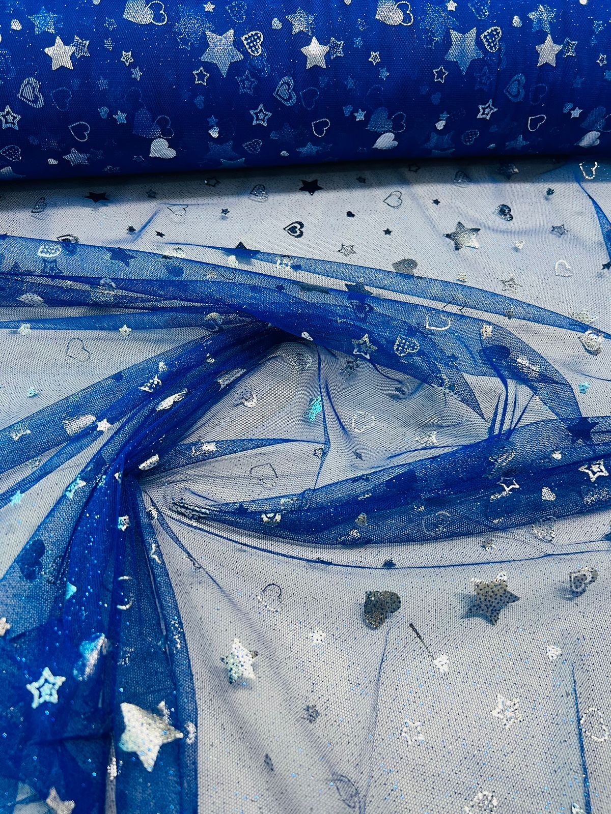 Tecido Tule Glitter estampado 1,5m largura Tule Cristal bordado