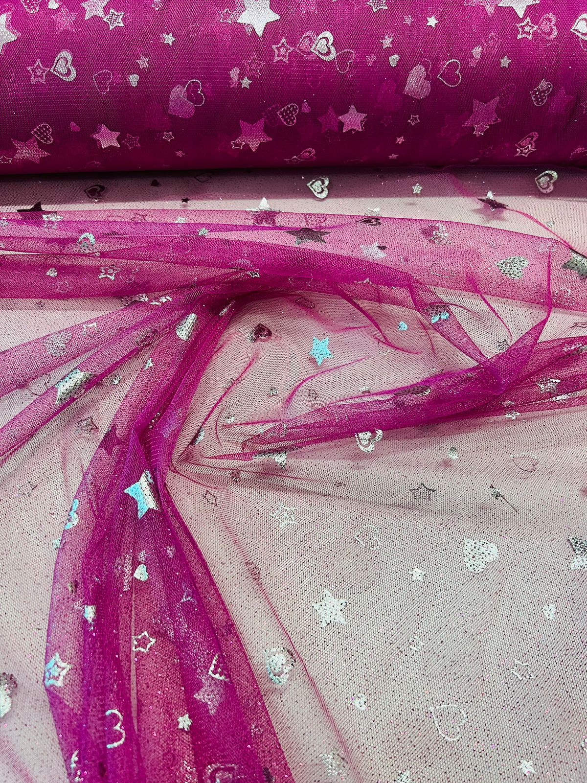 Tecido Tule Glitter estampado 1,5m largura Tule Cristal bordado