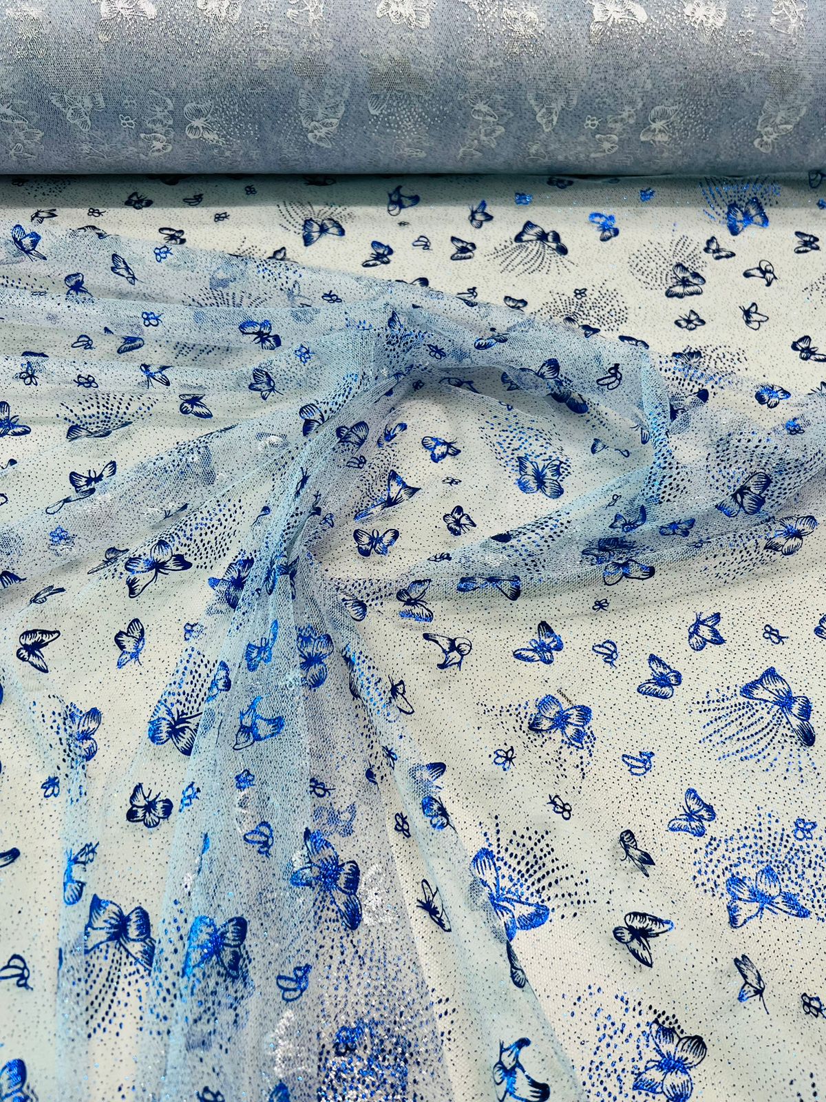 Tecido Tule Glitter estampado 1,5m largura Tule Cristal bordado