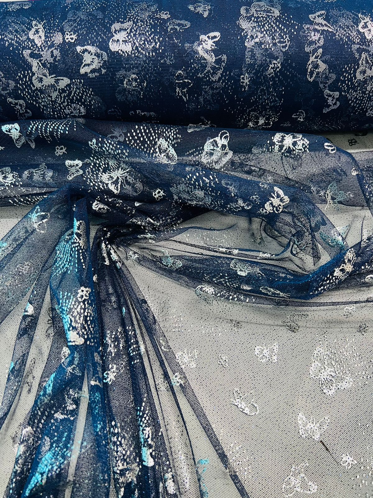 Tecido Tule Glitter estampado 1,5m largura Tule Cristal bordado