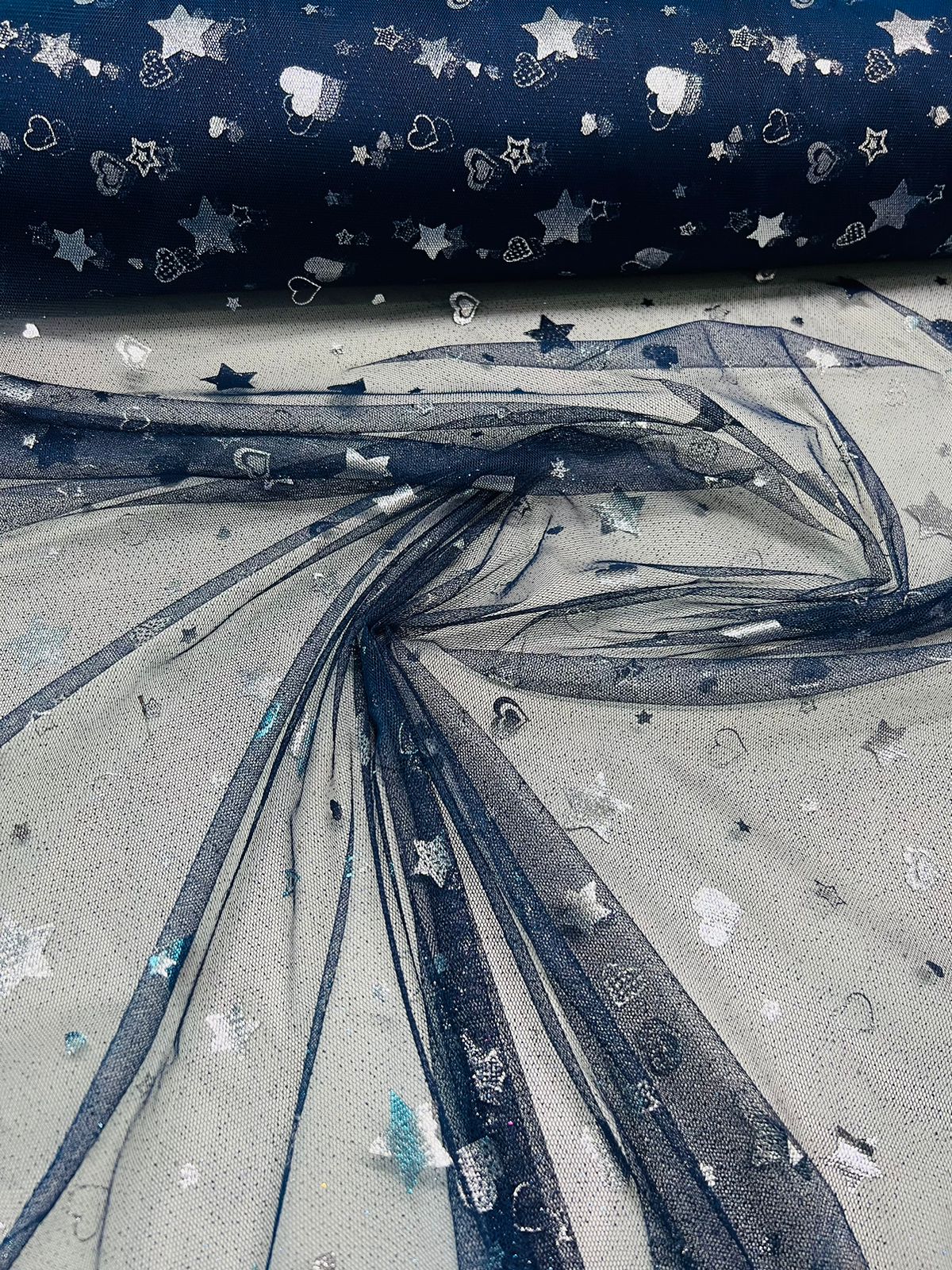 Tecido Tule Glitter estampado 1,5m largura Tule Cristal bordado