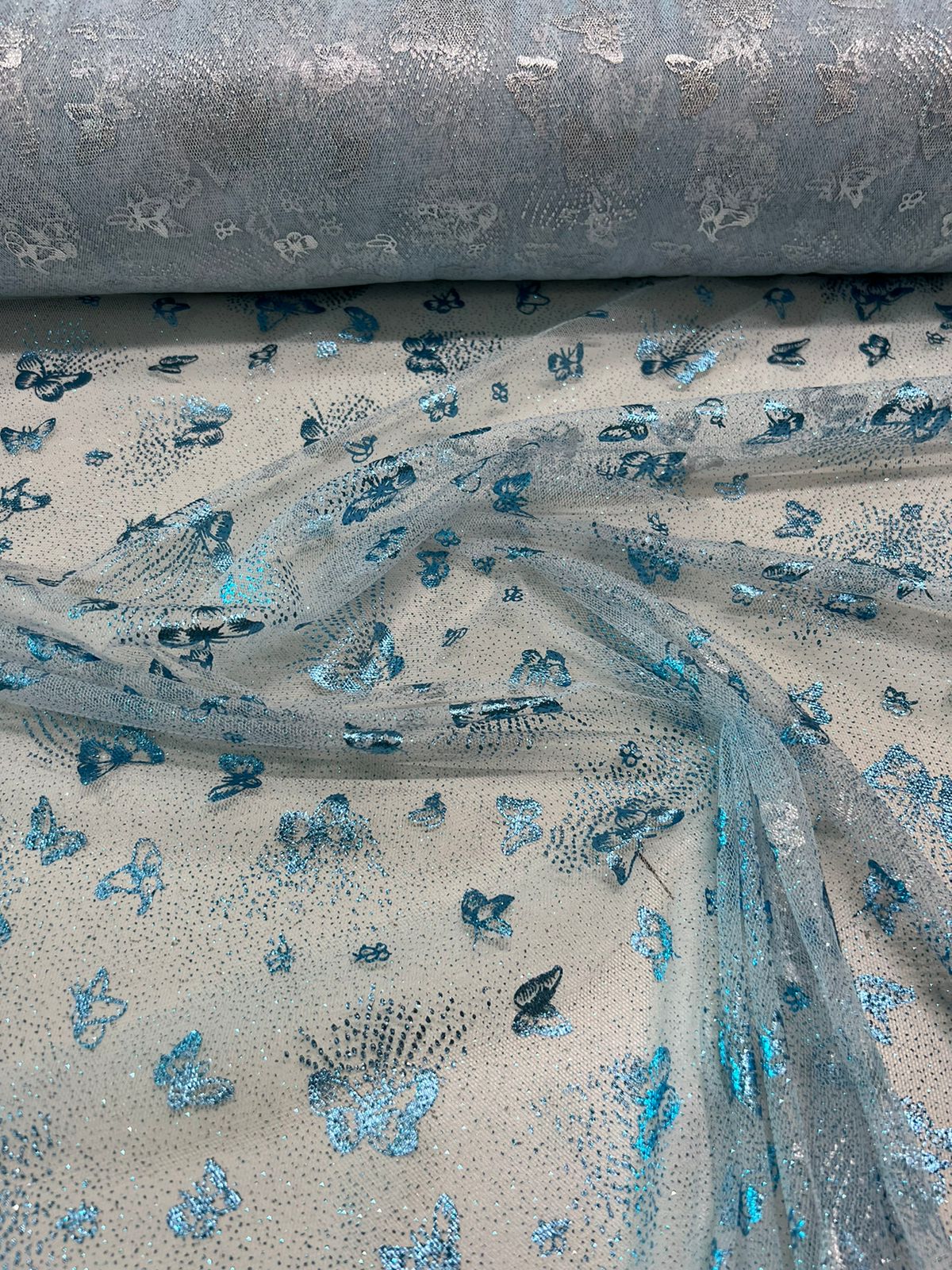 Tecido Tule Glitter estampado 1,5m largura Tule Cristal bordado