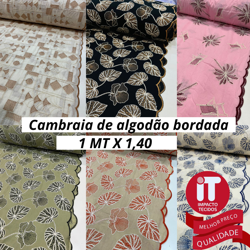 Tecido Cambraia de algodão bordada 1,30m largura