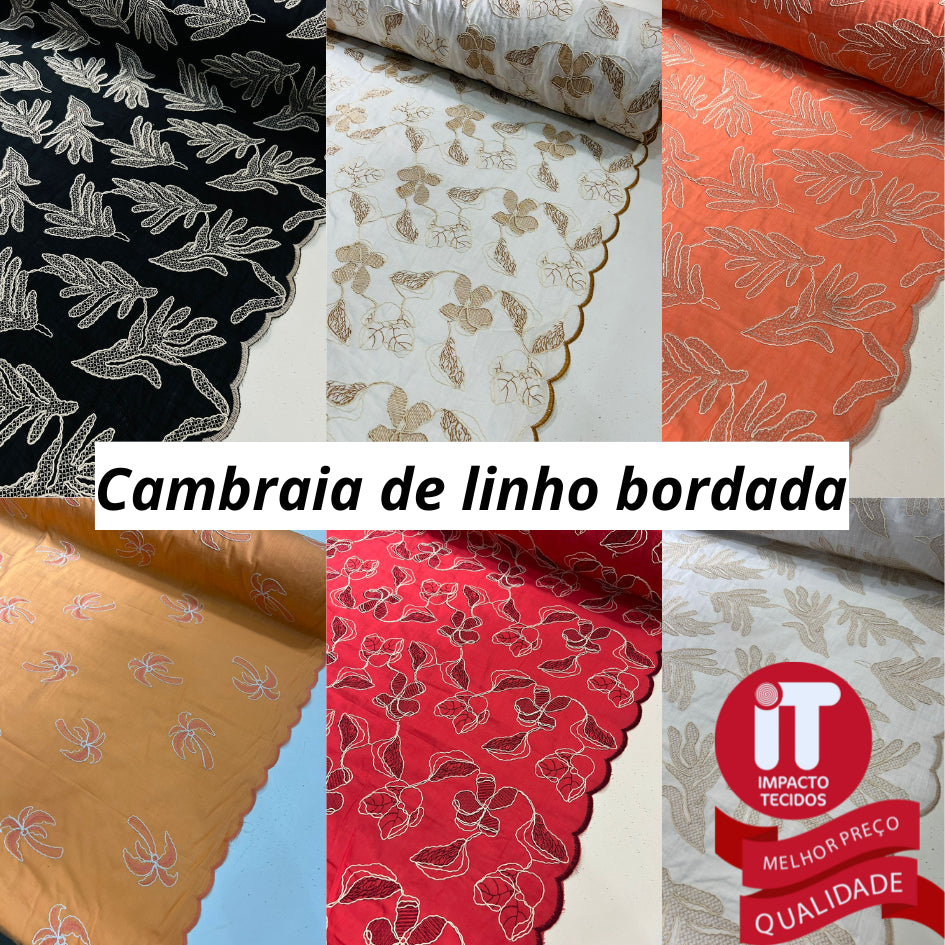 Tecido Cambraia de Linho bordada 1,30m largura
