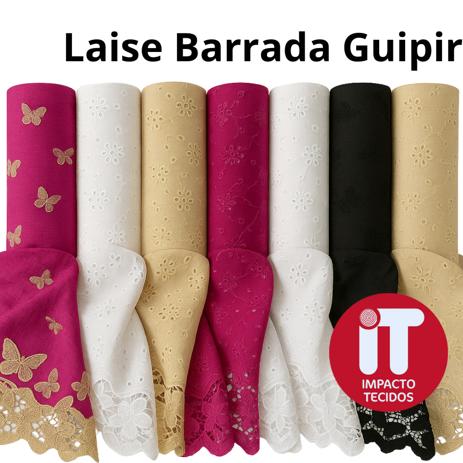 Tecido Laise Barrada Guipir premium 100% algodão 1,30m largura