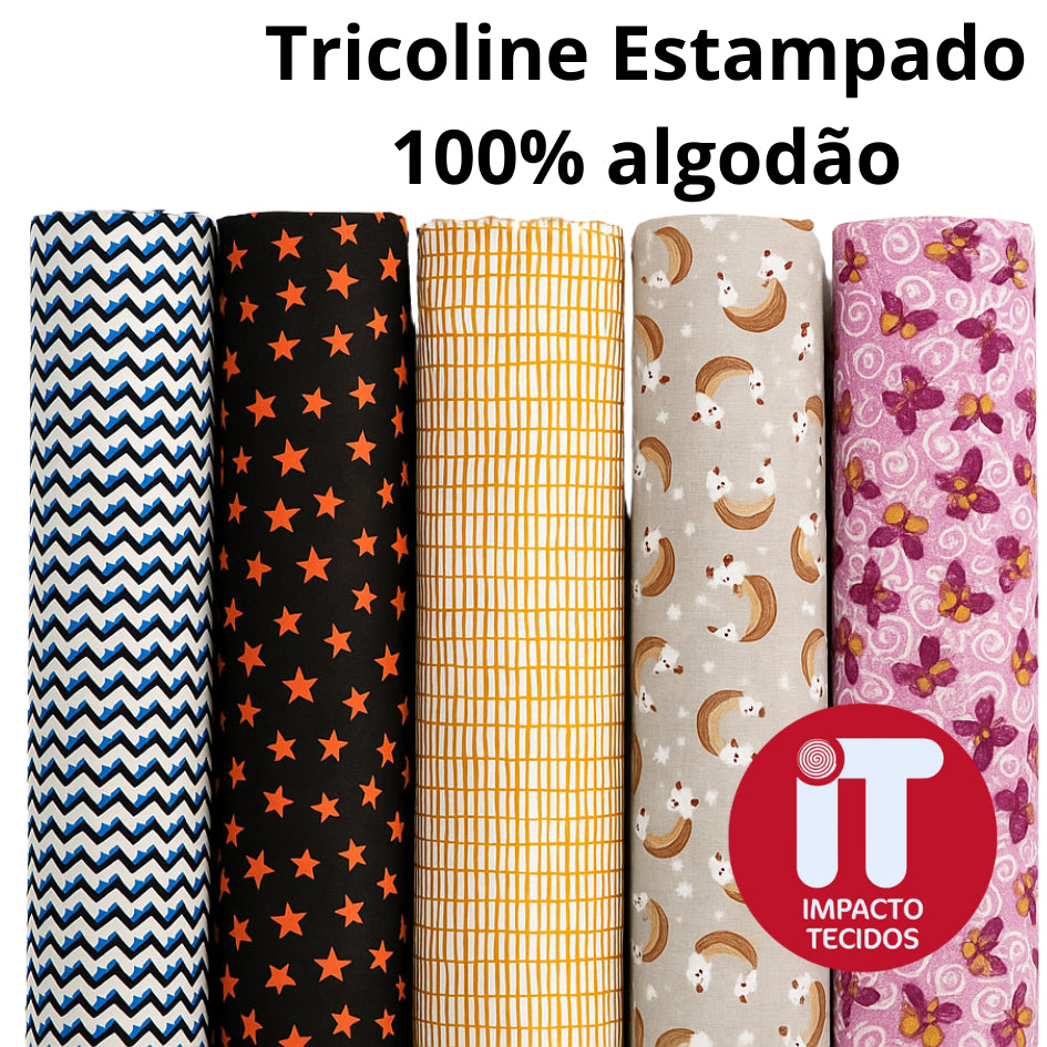 Tecido TRICOLINE Estampado 100% Algodão 1,50m largura Est 67 a 100