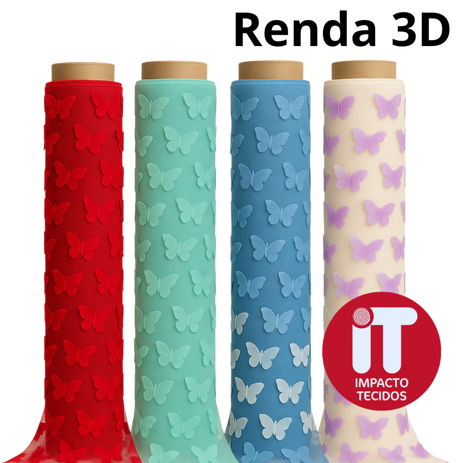 Tecido Renda 3D Borboleta Tule Bordado 100% poliester 1,40 largura