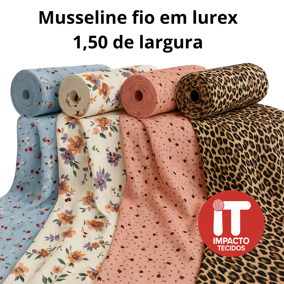 Tecido Musseline fio em lurex 1,50m largura