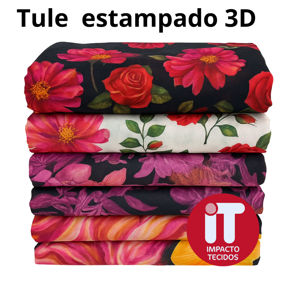 Tecido Tule de malha Estampado 3d-1,50 largura