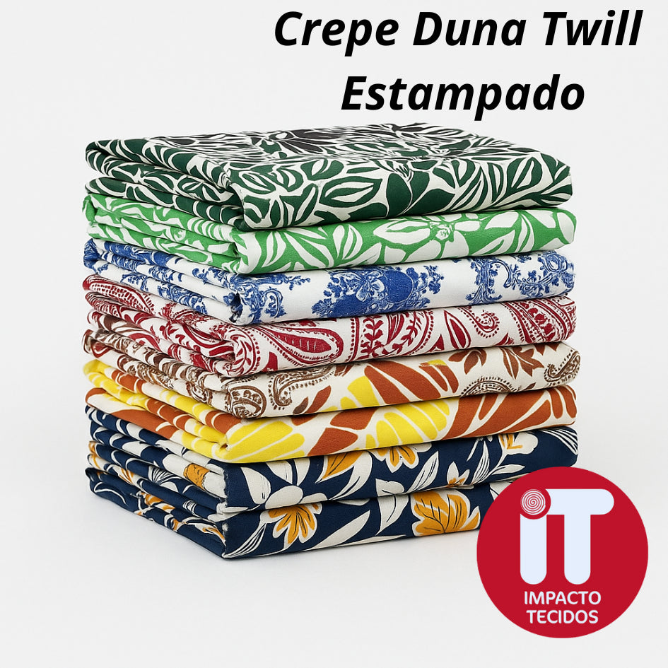 Tecido Crepe Duna Estampado Twill  / Air Flow l Liso Twill  1,5m largura