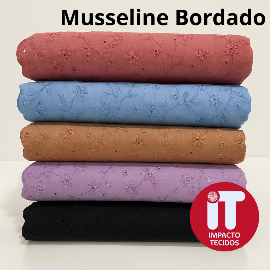 Tecido Musseline Bordado 1,30m largura
