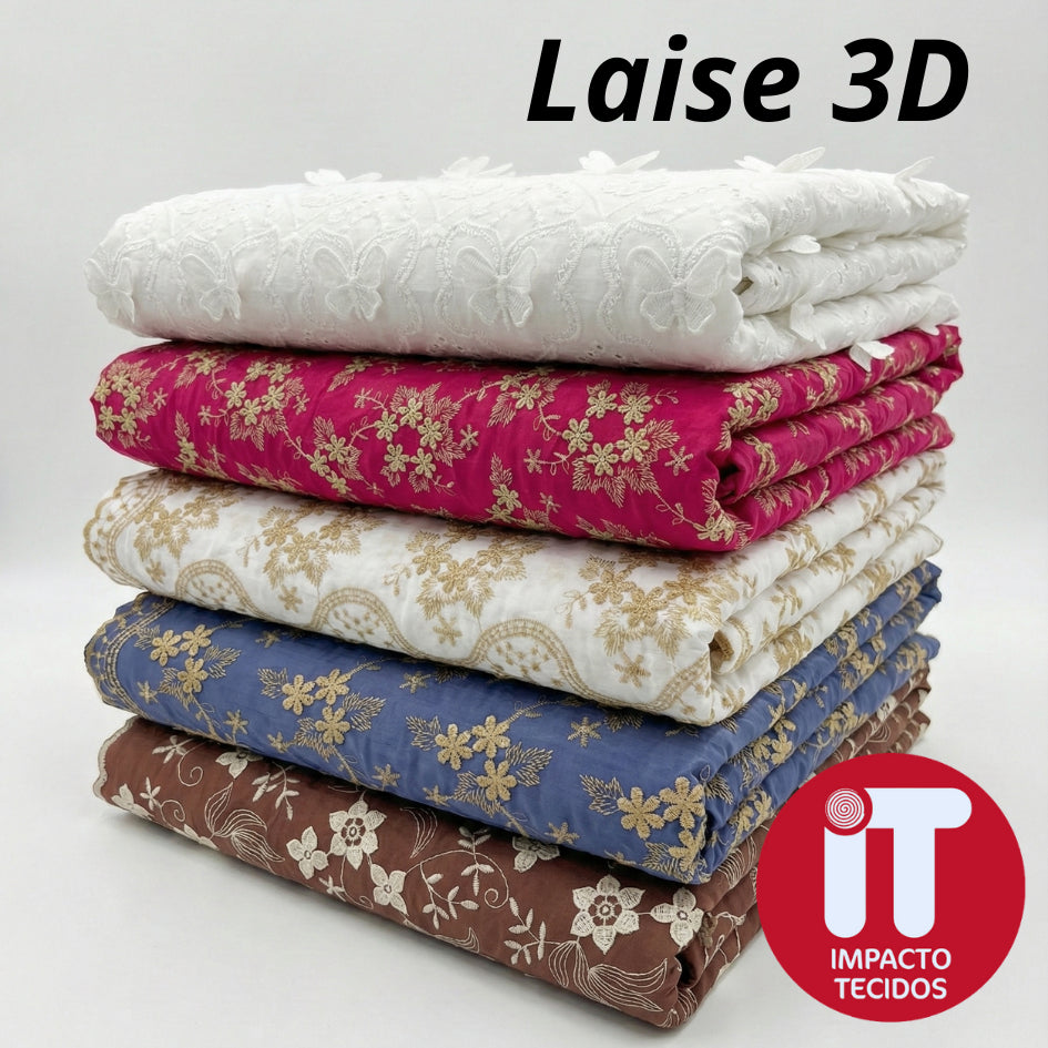 Tecido Laise Bordada 3D 100% algodão 1,40m Largura