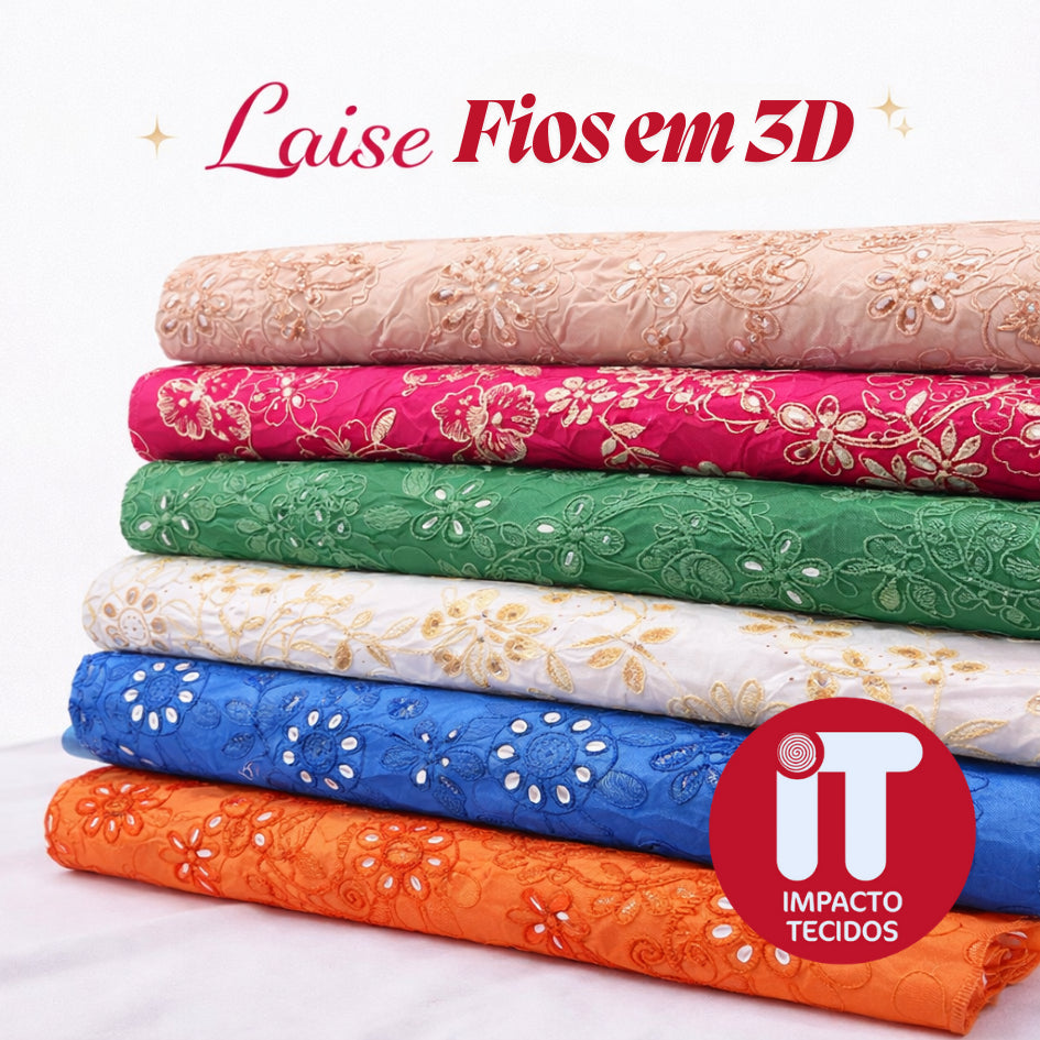Tecido Laise Bordada FIOS em 3D 100% algodão 1,40m Largura