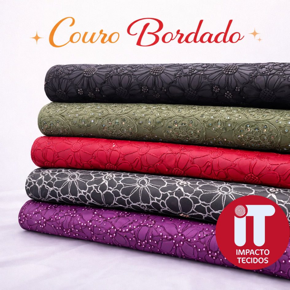 Tecido Couro Bordado 1,40m largura