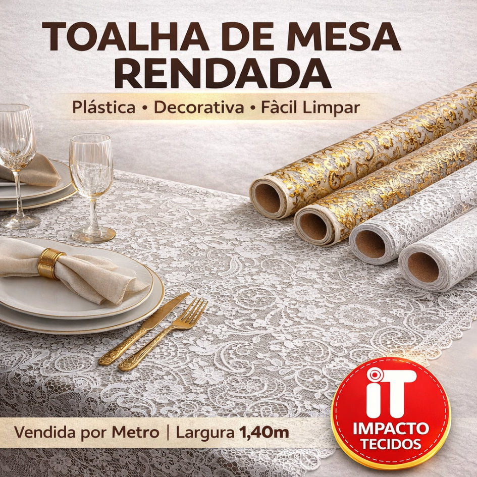 Toalha de Mesa de Plástico Rendada Térmica e impermeável 1mt x 1,38m largura