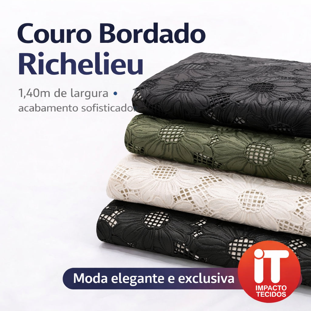 Tecido Couro Bordado richilieu 1,40m largura