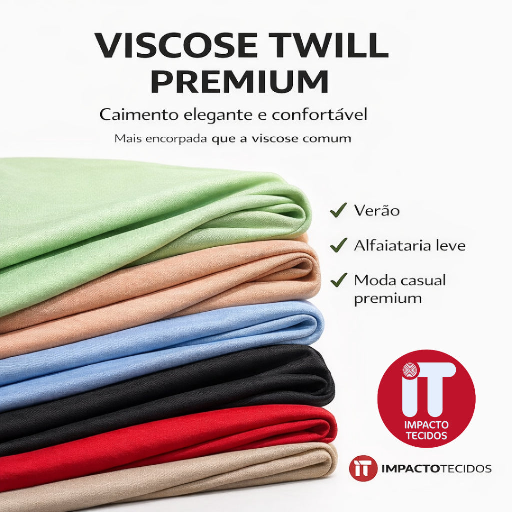 Tecido Viscose Sarjada Twill Premium 1,40m largura
