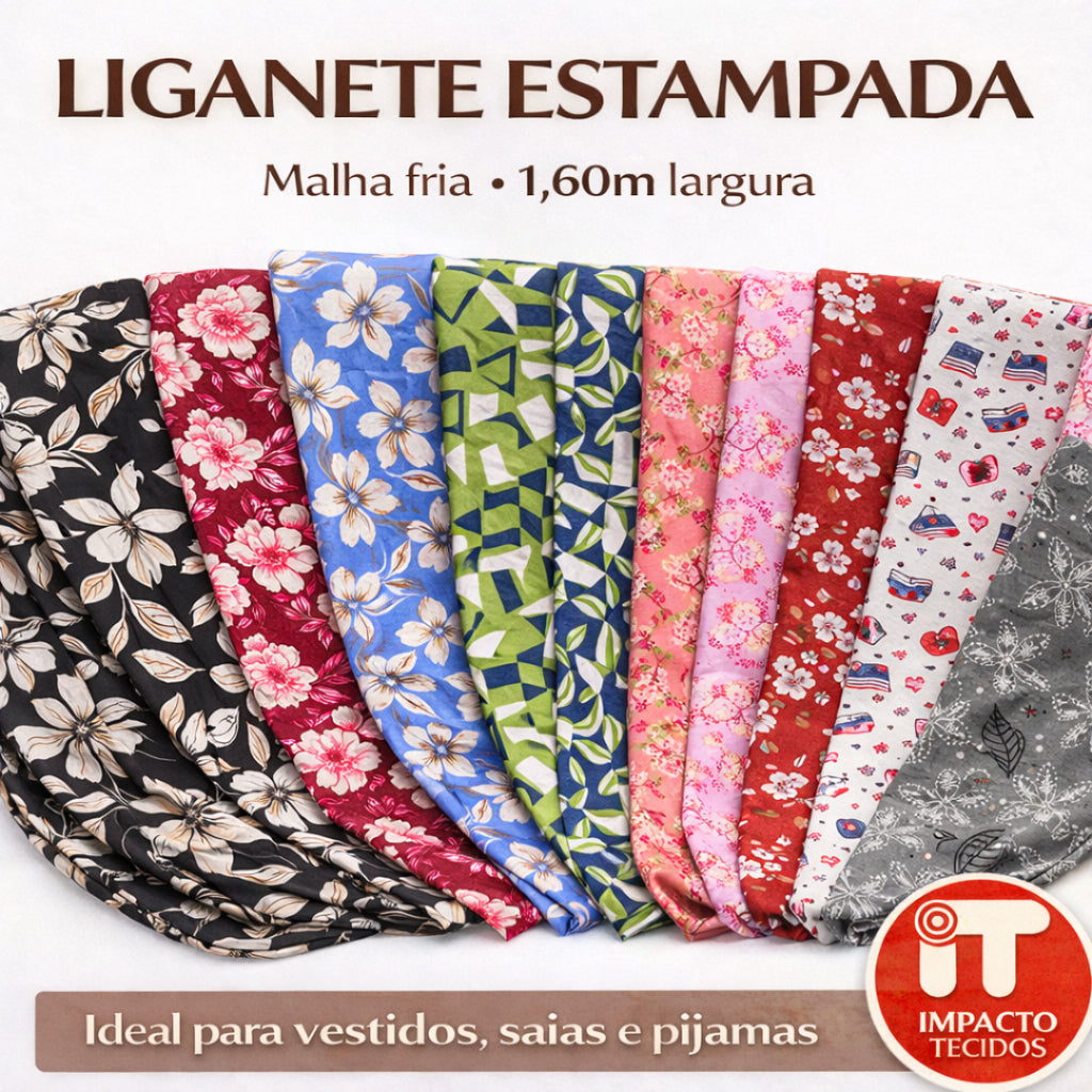 Tecido Liganete estampada Malha fria 1,60m largura
