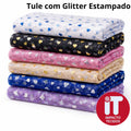 Tecido Tule Glitter estampado 1,5m largura Tule Cristal bordado