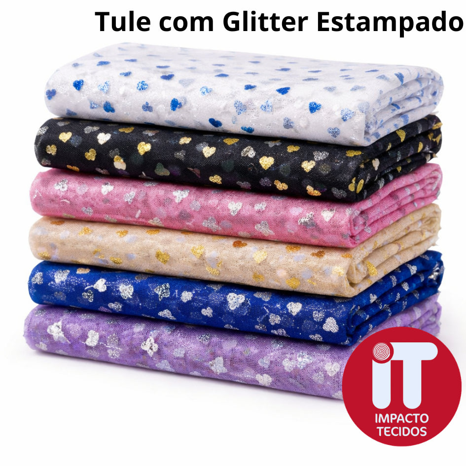 Tecido Tule Glitter estampado 1,5m largura Tule Cristal bordado